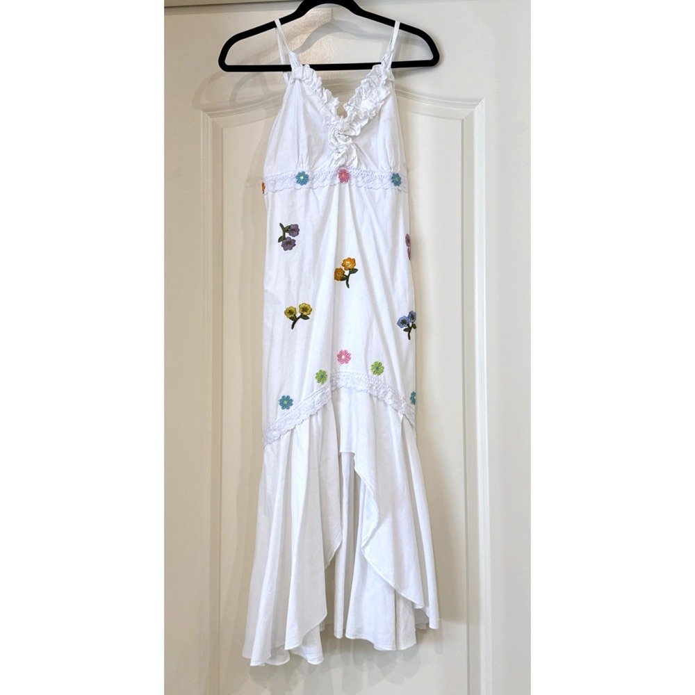 HR Butterfly Collection White Maxi Dress Embroidered Floral smocked Peru Sz M